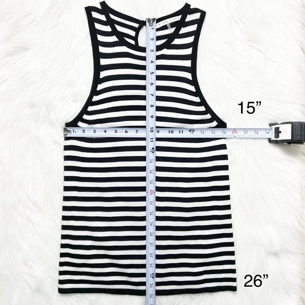 SOLD-Trina Turk Black & White Striped Sleeveless Knit Tank Top - Picture 8 of 8